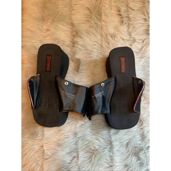 Demonia Black & Pink Chunky Platform Flip Flops Sandals Slides Punk Gothic Shoes - Picture 5 of 8